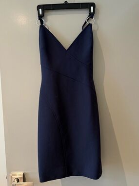 cinq à sept Navy Strapless Slip Dress with Ring Detail